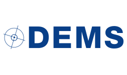 The DEMS logo in navy blue